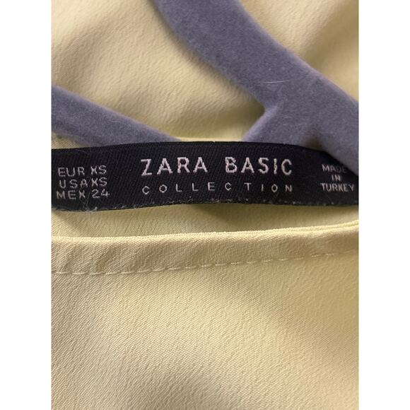 Zara Chartreuse Popover Blouse Ruffle Butterfly Sleeve Bright Cheery XS - Picture 4 of 9